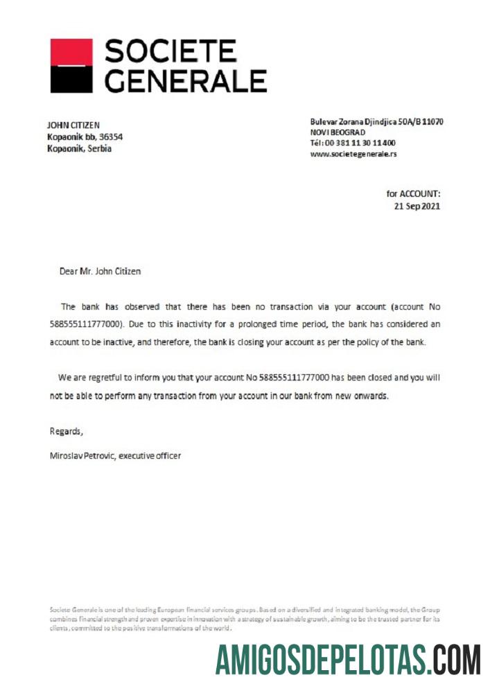 Referência de encerramento da Sérvia Societe Generale exemplo